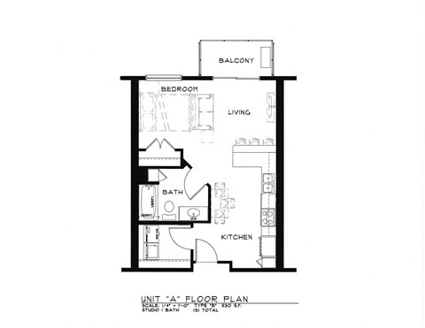 Floor plan for studio, 1 bath, 530 sqft